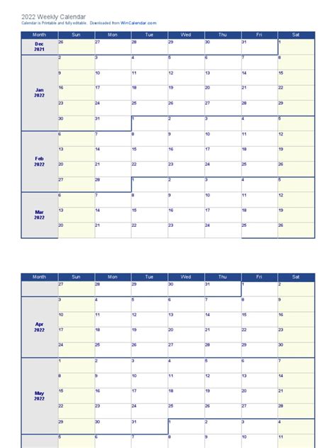 2022 Weekly Calendar | PDF