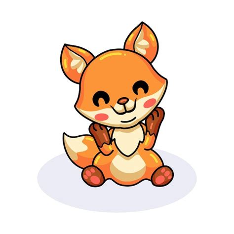 Mignon petit renard dessin animé assis Vecteur Premium