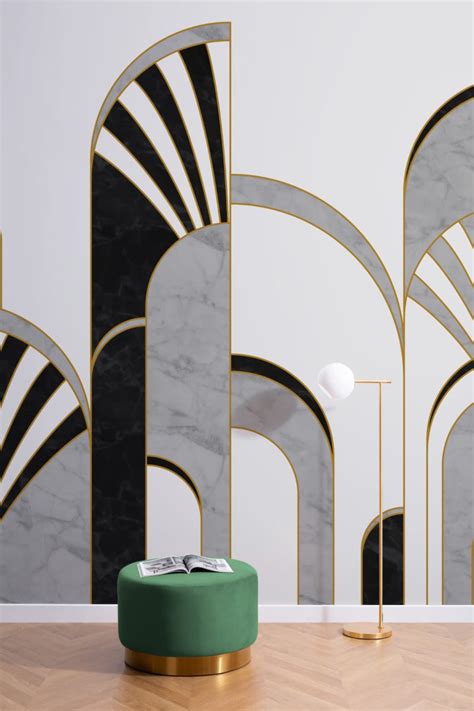 Black, White & Gold Art Deco Arches Wallpaper Mural | Hovia