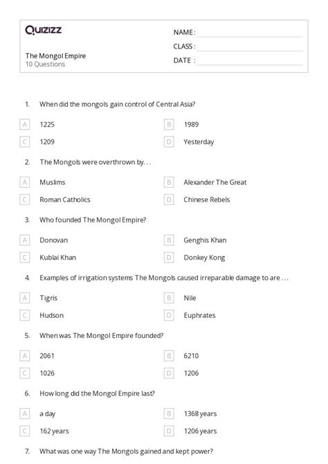 50 The Mongol Empire Worksheets On Quizizz Free And Printable