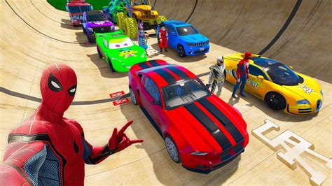 Spiderman Epic New Mega Halfpipe Ramp Challenge For Cars Superhero