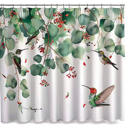 Hyper Realistic Eucalyptus And Hummingbirds Shower Curtain White