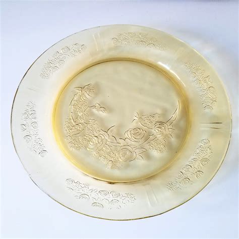 Yellow Depression Glassware Federal Glass Amber Plate Rose Of Sharon Plate Yellow Glass Plate