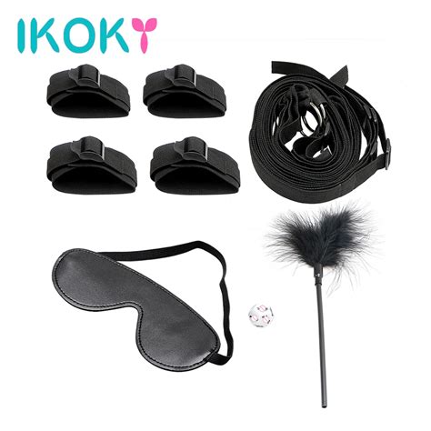 Ikoky 4pcsset Under Bed Restraint With Eye Mask Feather Whip Sex Dice