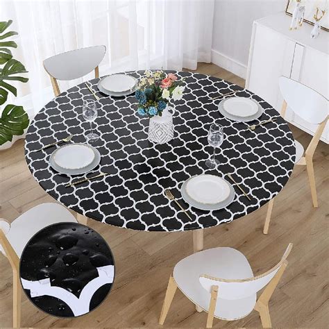 Round Fitted Vinyl Table Cloth Cover Elastic Edged Flannel Backed