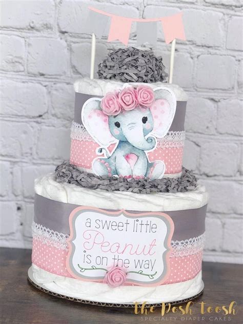 Pink Elephant Diaper Cake Girl Diaper Cake Virtual Baby Etsy