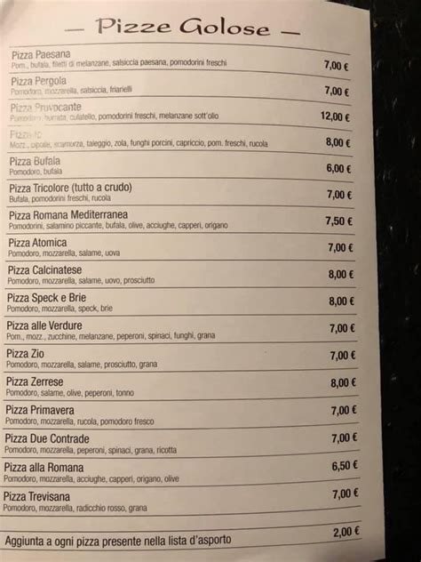 Menu Da Amalfitano Pizzeria Calcinate