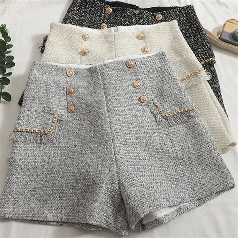 Itoolin Shorts De Tweed Femininos Cintura Alta O Curto Linha A