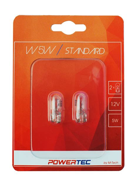 2x W5W 12V 5W W2 1x9 5d Blister Powertec Standard Bulb Set Homologation