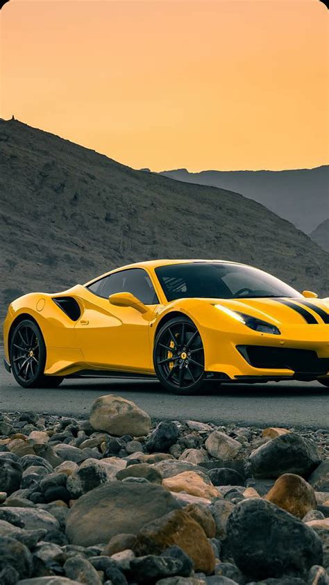 NEW 488 Pista Ferrari Car Supercar Yellow America Sunset HD