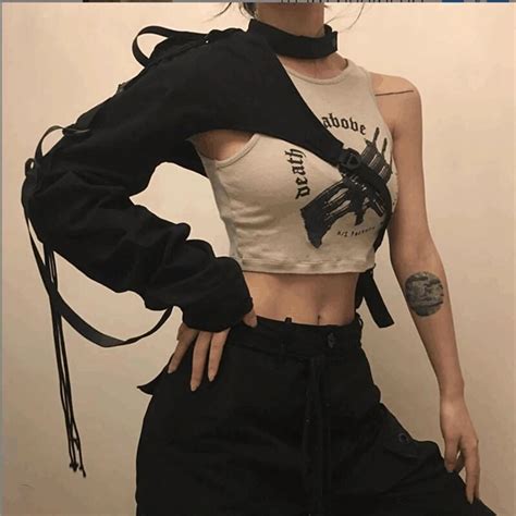 Stylish Drawstring Ribbons Long Sleeve One Shoulder Choker Hoodies 2021