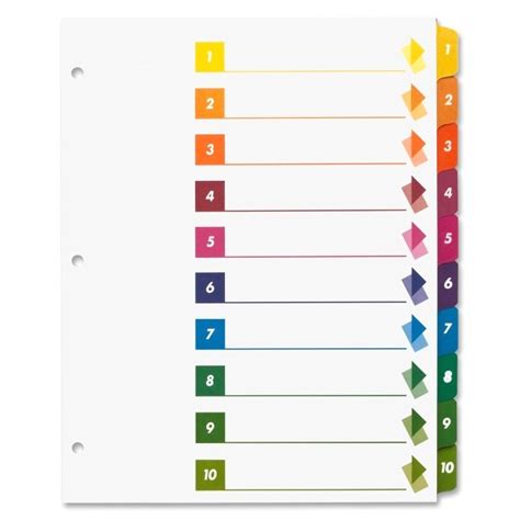 Avery 10 Tab Divider Template Sparco 21910 Table Of Contents Index