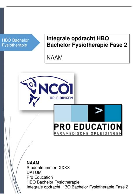 Innovatieplan Integrale Opdracht Fase 2 HBO Bachelor Fysiotherapie