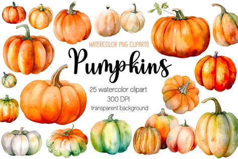 Watercolor Pumpkin Clipart Bundle Png Graphic By Dreanartdesign · Creative Fabrica