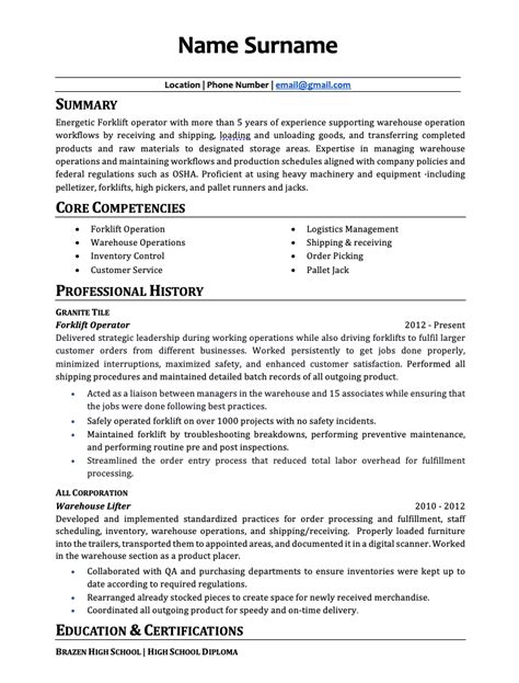 Resumes Of Forklift Operator