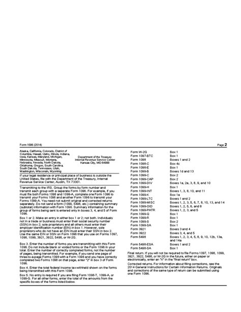 Form 1096 - Annual Summary and Transmittal of U.S. Information Returns (2014) Free Download