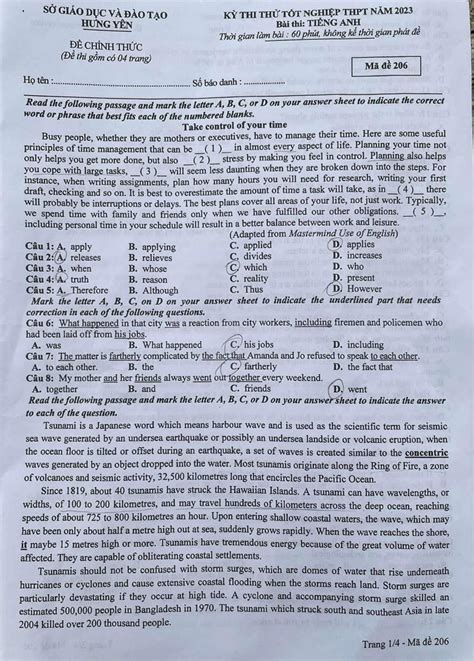 Đề Thi Thử Thpt Quốc Gia 2023 Môn Anh Sở Hưng Yên