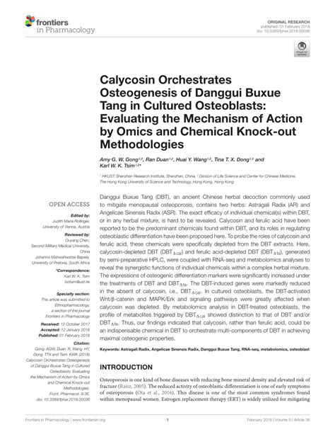 PDF Calycosin Orchestrates Osteogenesis Of Danggui Buxue Tang In