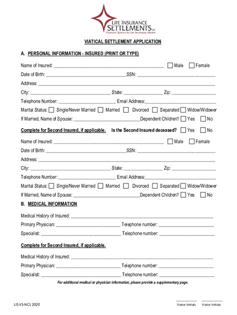 Fillable Online Fill IoViatical Settlement Application FormFillable