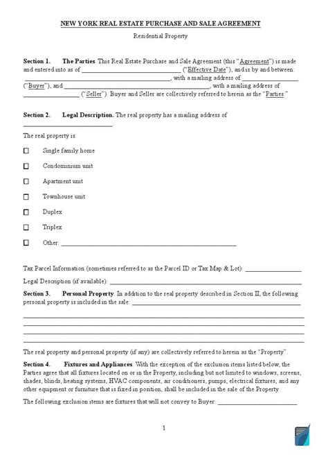 New York Real Estate Purchase And Sale Contract Form