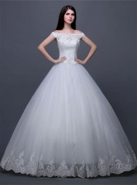 Traditional Ball Gown Off The Shoulder Tulle Lace Corset Wedding Dress