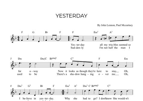 Yesterday Arr Alex Nunes Rodrigues By The Beatles Sheet Music For