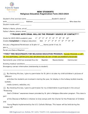 Religious Education Registration Grades K Doc Template Pdffiller