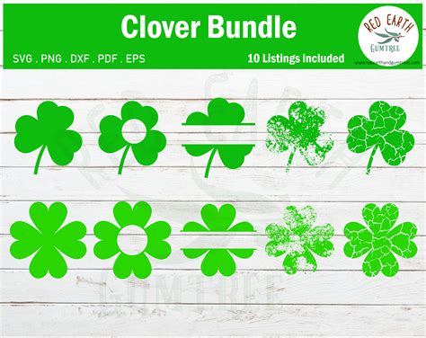 St Patrick S Day Shamrock Bundle 4 Leaf Clover SVG PNG DXF PDF EPS By