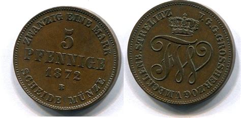 Mecklenburg Strelitz 5 Pfennig 1872A Friedrich Wilhelm 1860 1904 Ss