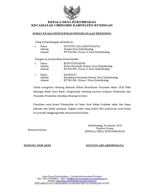 Surat Kuasa Penunjukan Pengelolaan Rekening Pdf