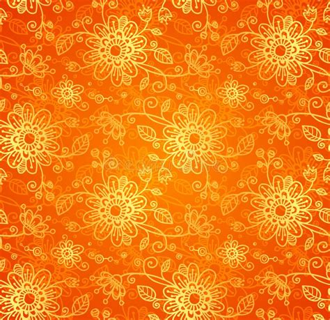 Ornate Orange Flowers Vector Seamless Pattern Stock Vector