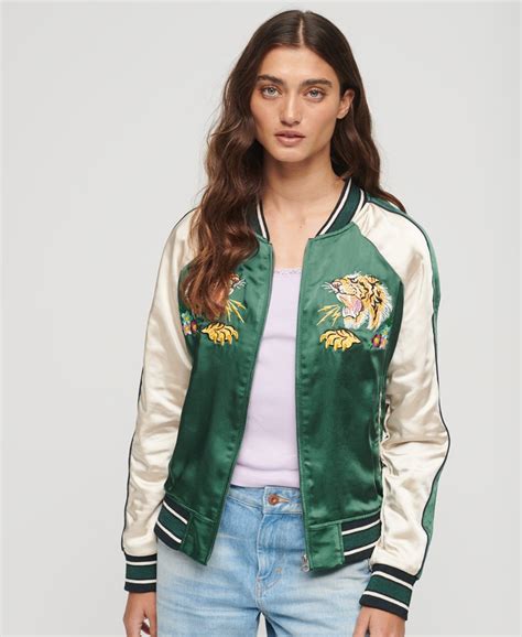 Womens Sukajan Embroidered Bomber Jacket In Pine Green Superdry Uk