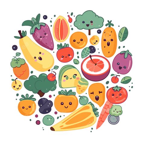 Linda Comida Saludable Vector PNG Dibujos Pegatina Clipart Cute Kawaii