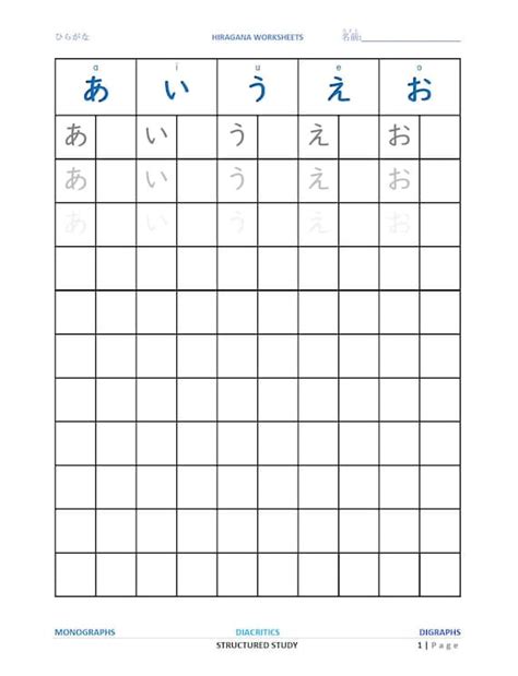 Hiragana Practice Worksheets 1 Etsy