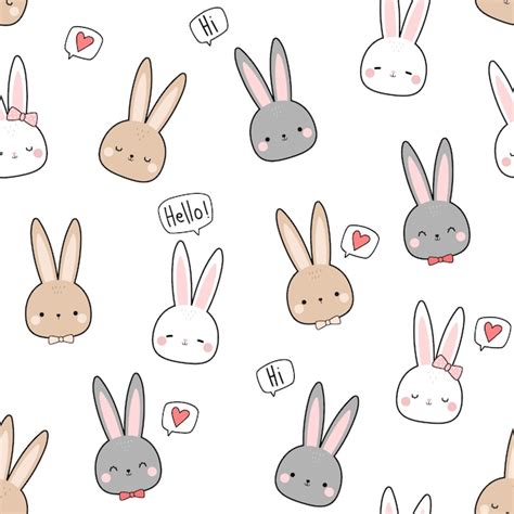 Premium Vector Cute Rabbit Bunny Head Cartoon Doodle Seamless Pattern