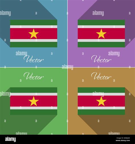 Flags Of Suridame Set Of Colors Flat Design And Long Shadows Vector