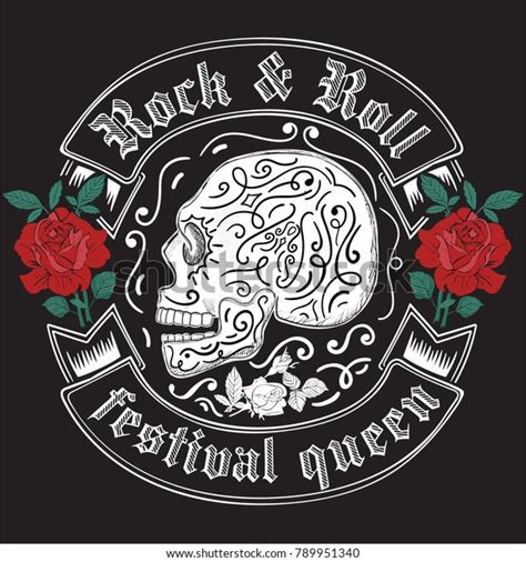 Rock Roll Graphic Design Skull Rose Stock Vector Royalty Free 789951340