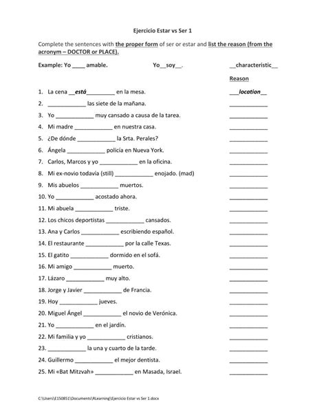 Ejercicio Estar Vs Ser 1 Worksheet Live Worksheets