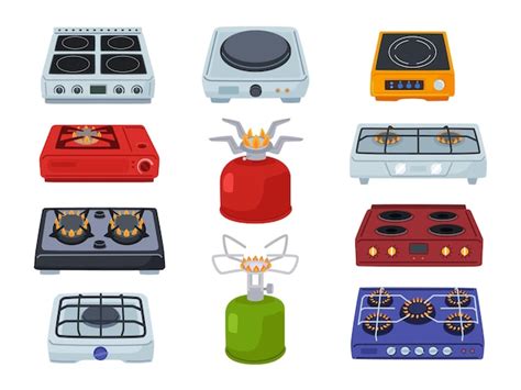 Premium Vector Cartoon Stoves Kitchen Electric Hob Camping Stove Gas