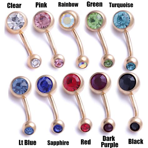 Belly Bar Surgical Steel Double Crystal Gem Navel Bar Button Ring Belly