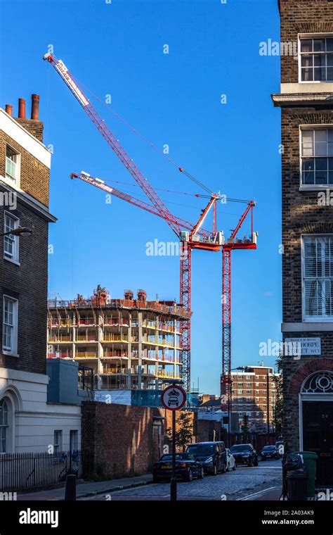 Tower Cranes In A Construction Site London England Uk Stock Photo