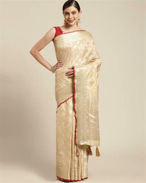 Saree Swarg Women Beige Silk Blend Woven Design Saree JioMart