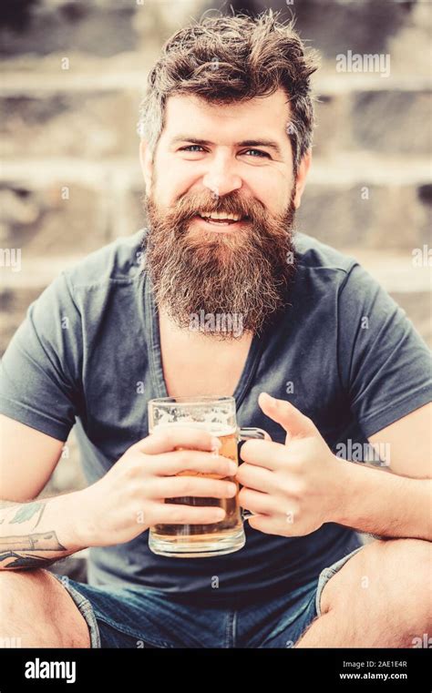 Drink Alcoholic Beer Beverage Weekend Relax Brutal Male Needs Refreshment Mature Hipster With