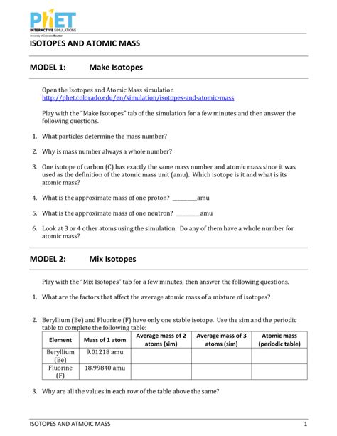 Phet Isotopes And Atomic Mass Worksheet Answer Key