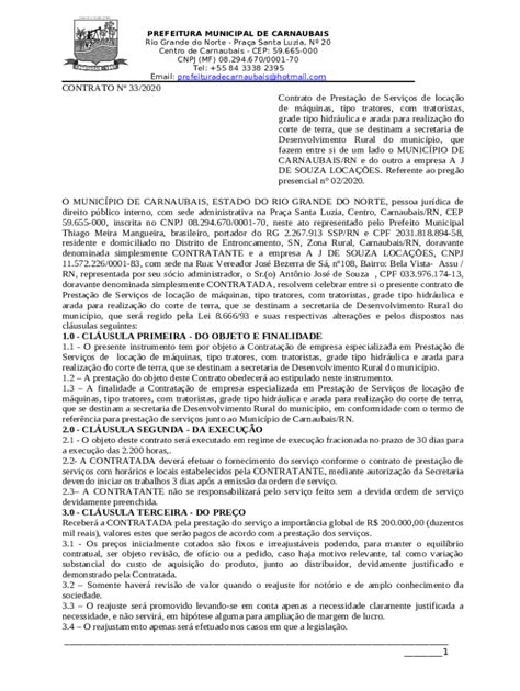 Contrato De Prestao De Servios De Locao De Trator Doc Template