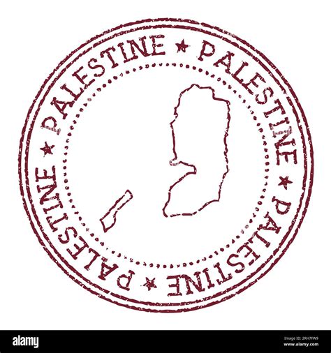 Palestine round rubber stamp with country map. Vintage red passport stamp with circular text and ...