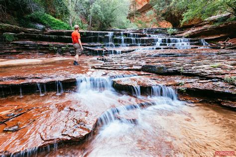 Hiker Arch Angel Falls Zion Canyon National Park Utah Usa