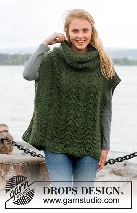 Sherwood Drops Knitted Drops Poncho With Wavy Pattern And