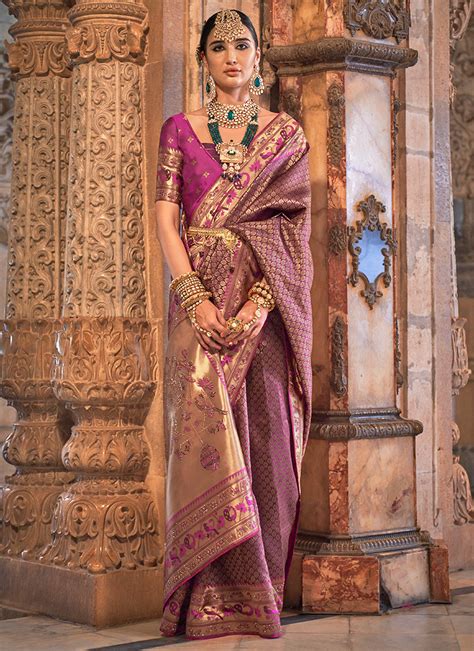 Buy Purple Patola Silk Wedding Wear Weaving Saree Online From Wholesale