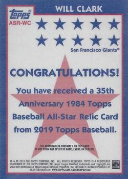 2019 Topps 1984 Topps Baseball All Stars Relics ASR WC Will Clark